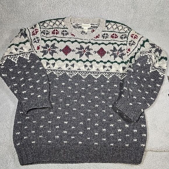 Hand Knit Wool Grandpa Sweater Mens L Safari Travel Chunky Vtg Banana Republic - Picture 1 of 11